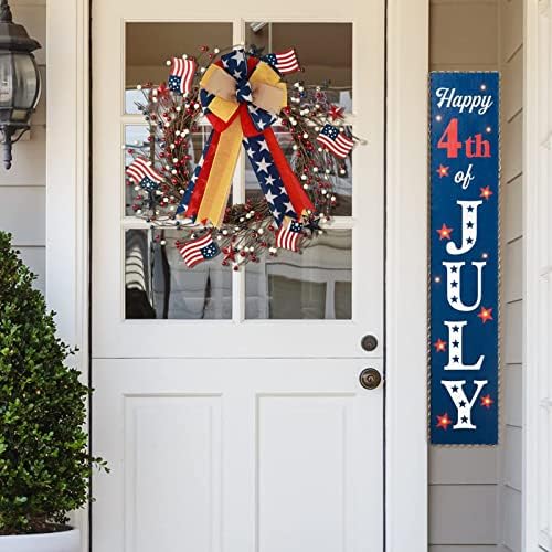 Meseey 1 Pcs Large Red and Blue Patriotic Bow Yellow Deployment of Troops Ribbon Bow for Bunting Wreath Holiday Independence Day 4th of July Party Door Wall Decoration (Patriotic)
