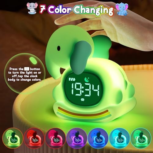 Alarm Clock for Kids,Wake up Clock for Kids,Digital Sleep Trainer with LED Display,Sleep Companion for Toddler,Color Changing Alarm Clock for Kids, Rechargeable,Gift for Girls Boys Teens Room Decor