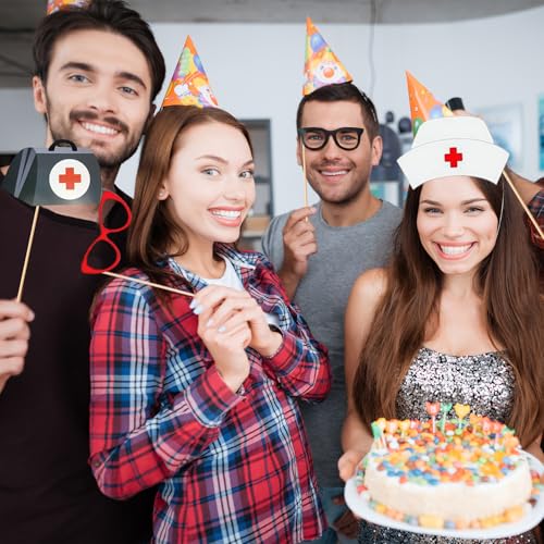 40 Pcs Professional Medical Photo Booth Props Kit for Adult Events, Dental Office Celebrations, Doctor & Nurse Graduation, Hospital-Themed Photoshoot Accessories with Wooden Sticks