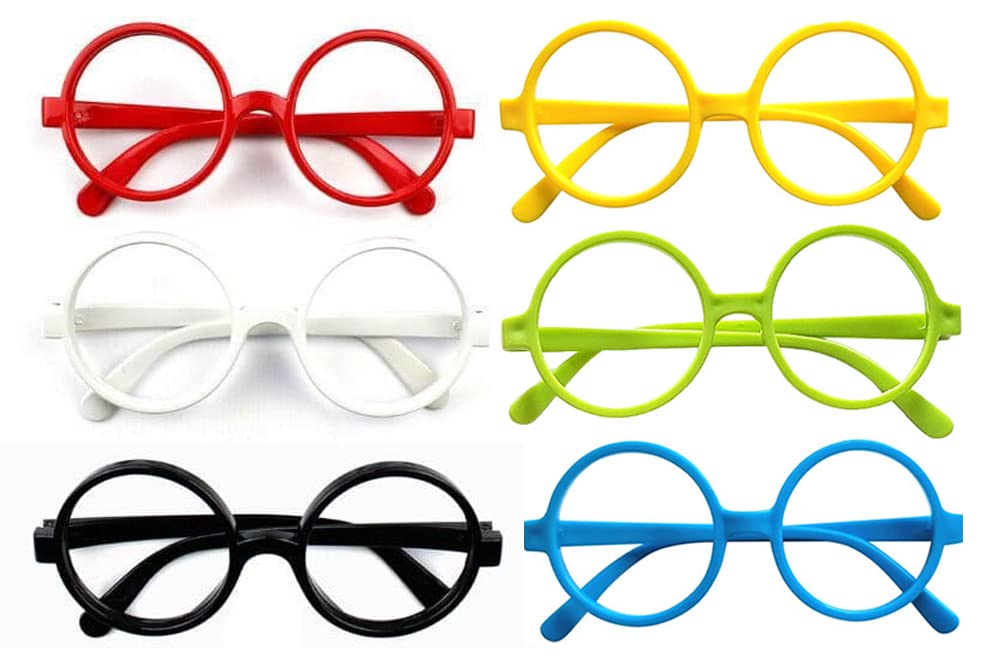 Pack of 6, Children Kids Nerd Fake Glasses No Lens Small Frame Round Eyeglasses Costume Pretend Play (Age 3-10) (Multi)
