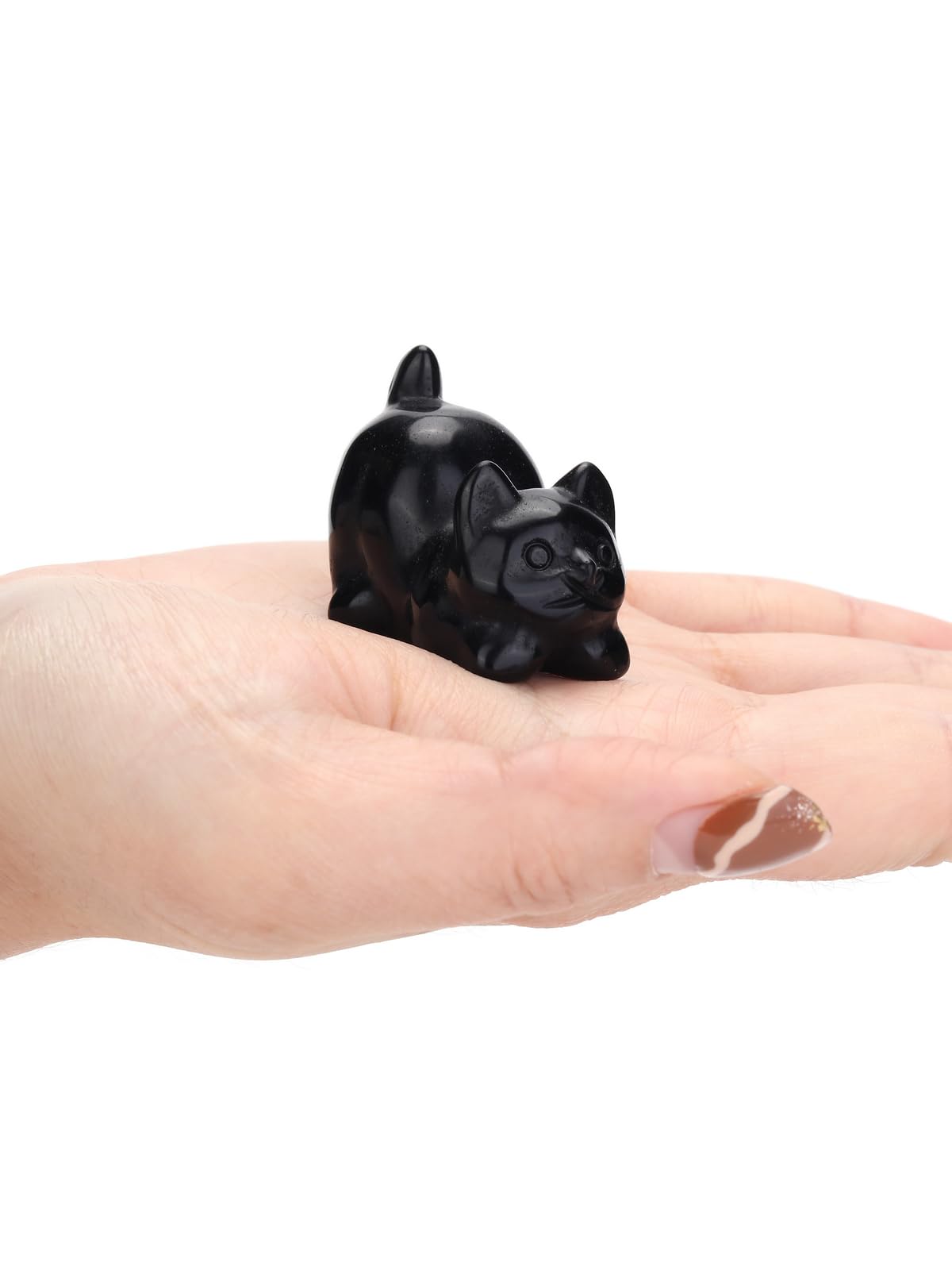 MANIFO Black Obsidian Crystal Cat Figurine for Cat Lovers Cute Gemstone Cat Ornaments for Home Office Cat Statue Gifts