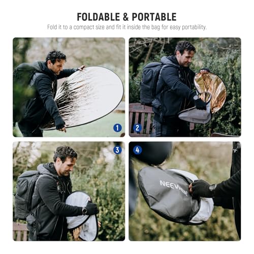 NEEWER 51 Inch/130 Centimeter Light Reflector Diffuser 5 in 1 Collapsible Multi Disc with Bag - Translucent, Silver, Gold, White, and Black for Studio Photography Lighting and Outdoor Lighting - size: 130cm