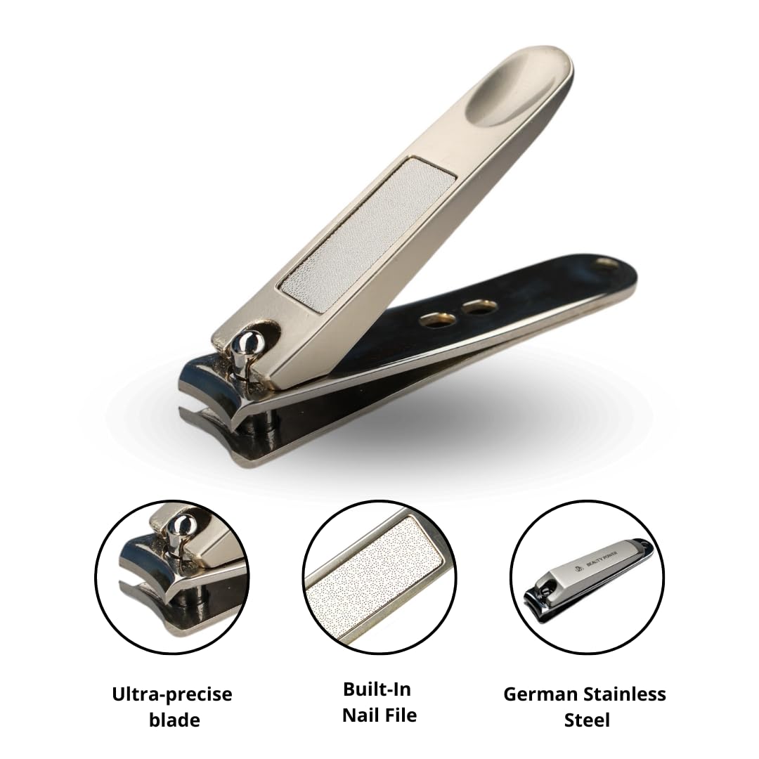 Manicure Pedicure Set 7-1 & Pineapple Cuticle Oil Pen for Free Bundle, Stainless Steel, Ultra Sharp, Slanted Nail Clipper, Fingernail Clipper, Cuticle Nipper, Glass Nail File, Eyebrow Tweezers
