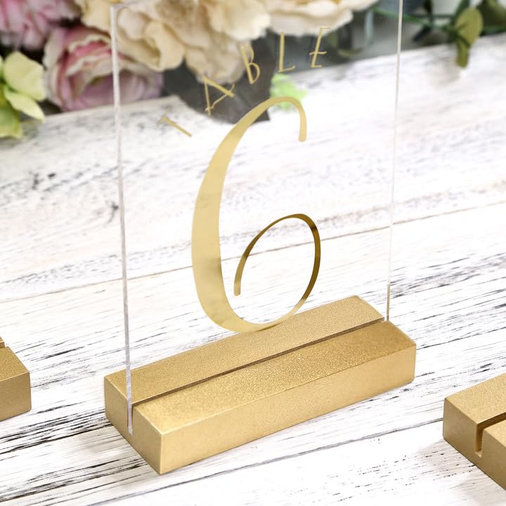 UNIQOOO 10 Pack 4" Gold Birch Wood Stands for Wedding Acrylic Sign, Wood Table Number Holders for 1/8 Thick Acrylic Sheets | Wedding Display Stand, Card Holder for Bar Menu, Retail Sign, Party - color: Gold Birch 10 Pack