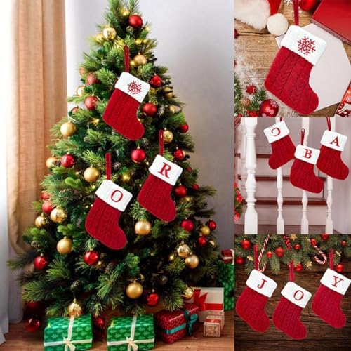 Christmas Stocking Monogram Hanging Socks 7??5.5 Inch Knit Small Sock Hanging Ornament Gift Bags for Xmas Tree Fireplace Home Decoration (E)