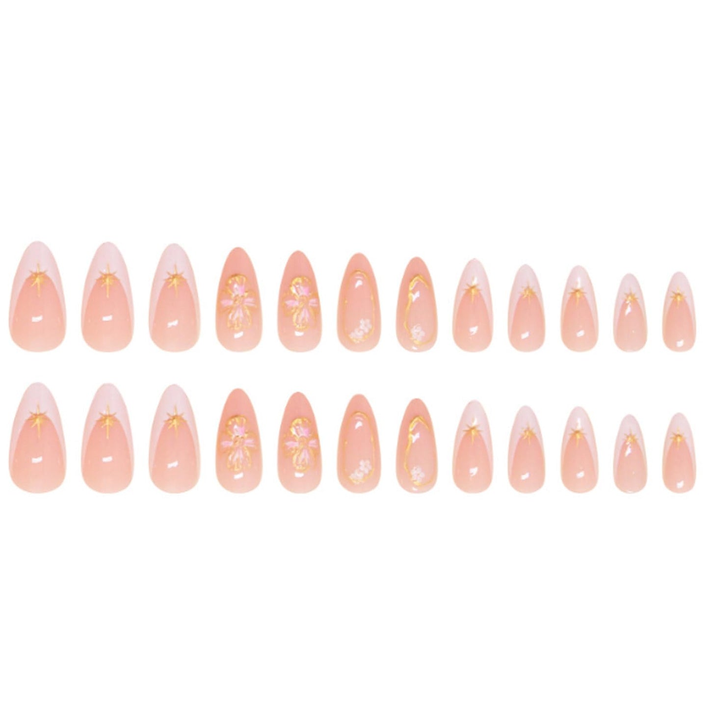 Hkanlre Almond Fake Nude Nails Tips Full Cover False Medium Nails Summer Flower Press on Nails for Women 24PCS