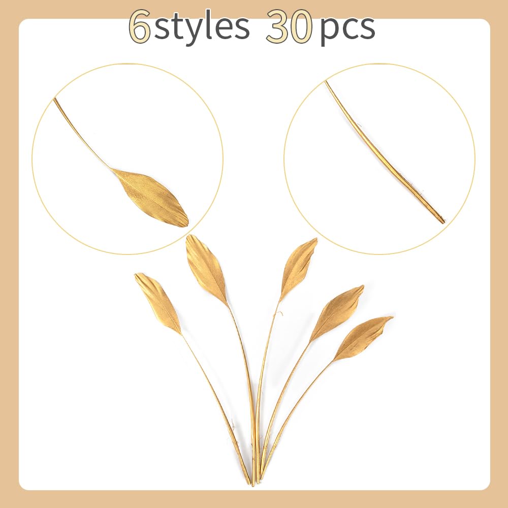 WENCELYL Gold Feather 6styles 30pcs Natural Goose Swan Feathers for Wedding Party Decoration DIY Crafts Halloween Performances Accessories