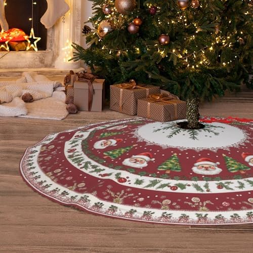Red Santa Claus Christmas Tree Skirt 36 Inch Red Xmas Tree Mat Party Decor Supplies for Holiday Home Decorations