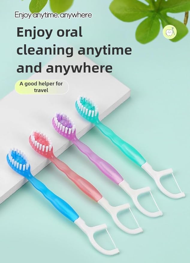Small Toothbrush Disposable with Toothpaste,Tongue Scrapers,Floss and Pick.Travel Tooth Brush Pack for Work or Travel.Individually Wrapped, 26 Count, Mint and Three Other Fruit Flavors