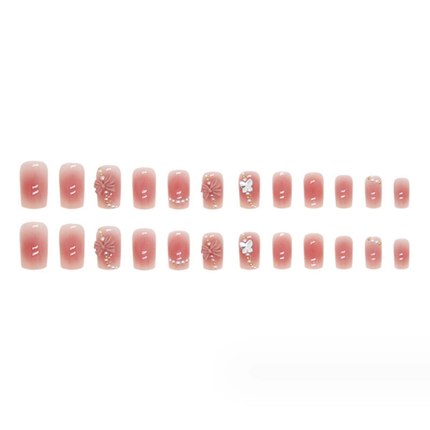 Gifiky Short Gradient False Nails Square Press on Nails Pearls Nails Tips Full Cover Butterfly Fake Nails for Women and Girls 24Pcs