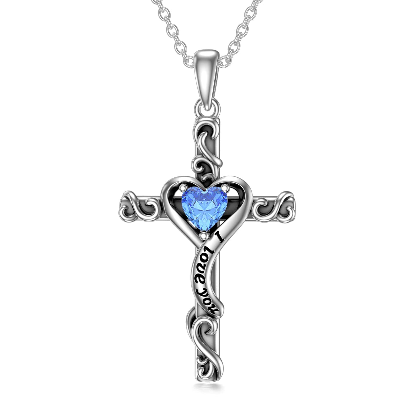 TOUPOP Topaz Cross Necklace for Women Sterling Silver December Birthstone Cross Pendant Necklace Heart Love Jewelry for Her Girlfriend Wife Mom Anniversary Birthday Mothers Day Gifts
