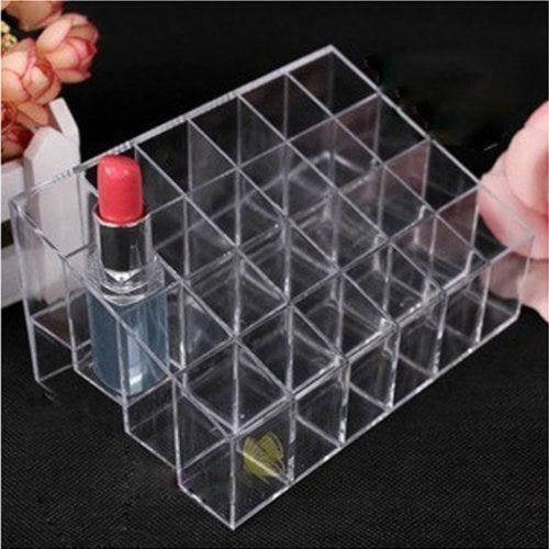 Transparent Cosmetic Makeup Organizer Clear 24 Lattices Lipsticks Cosmetic Lotion Makeup Organizer Storage Display Holder Stand (Pack of 2) - size: 5.75x3.75x1.75 Inch (Pack of 2)