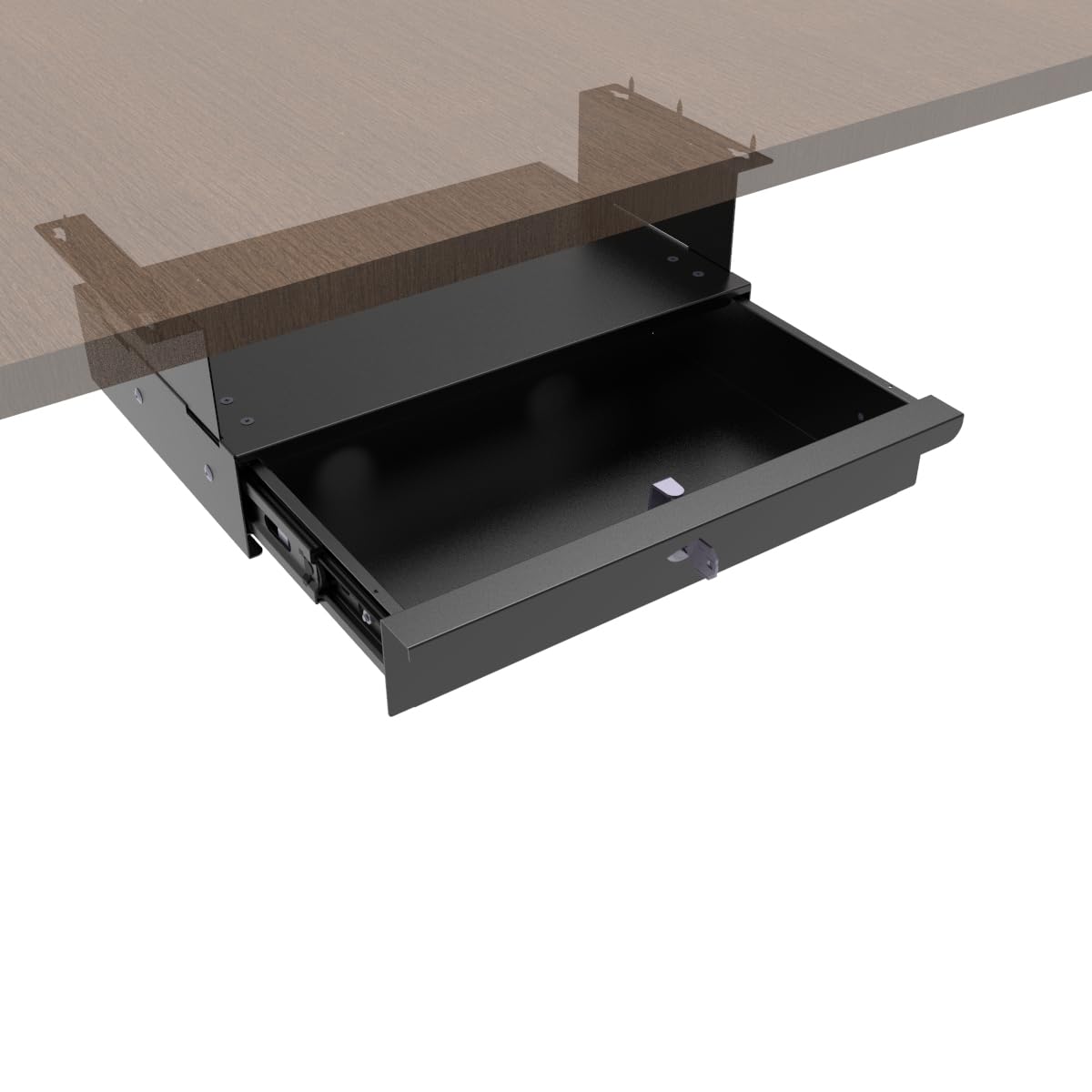Mofangtech Under Desk Drawer Sliding Out Attachment with Shell, 15.6" x 10" x 5.07" Pull Out Lockable Drawer Storage Organizer with Cable Mangement for Workbench or Standing Desk with High Crosspiece