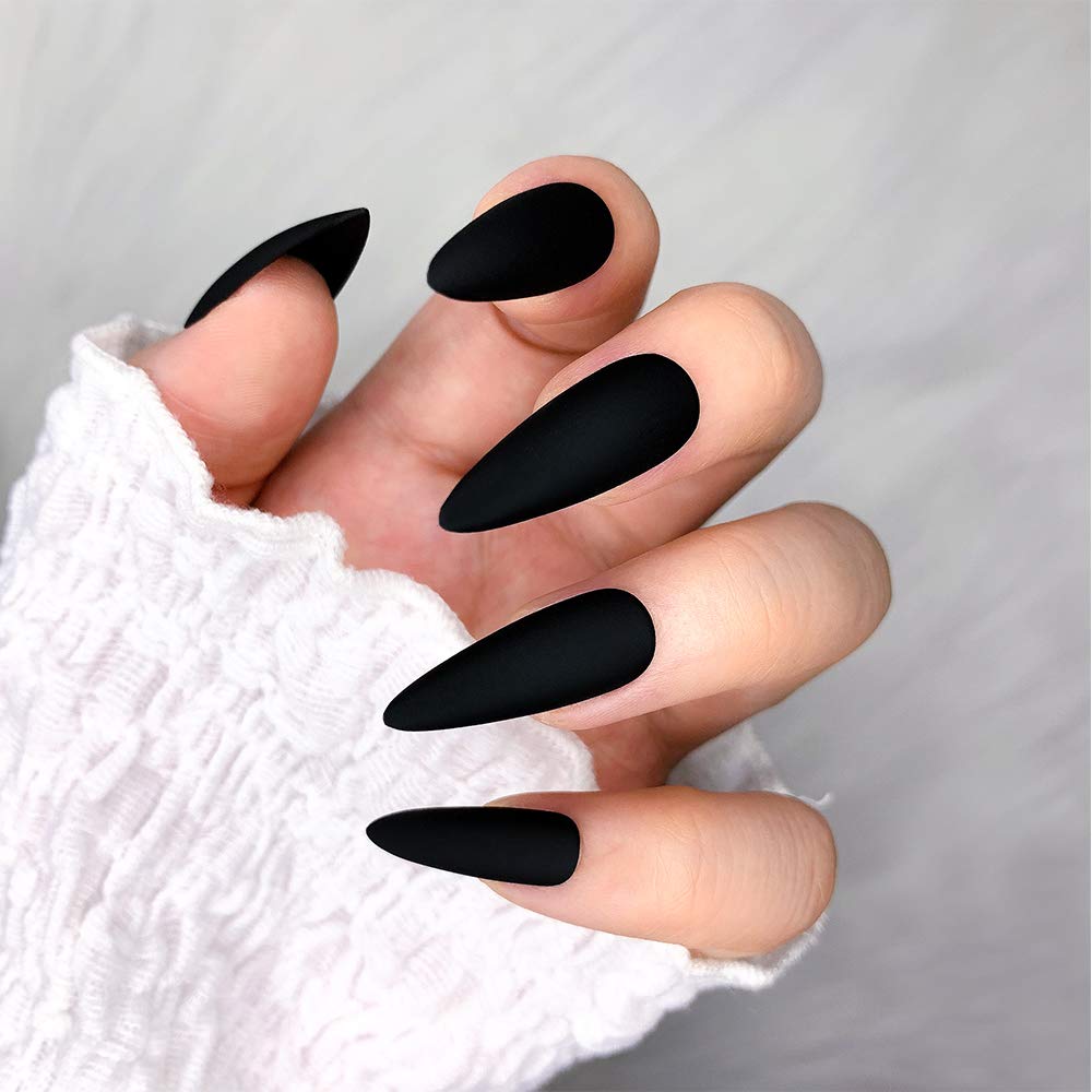 Morily Press-On Nails Bundle | Black Stiletto Matte & Hot Pink Stiletto Glossy | 24Pcs Each Set, Medium Length Long False Fake Nails