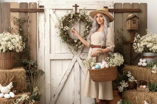 Kate 10x8ft/3x2.5m Easter Backdrop for Photography Barn Wooden Door Eggs Photoshoot Background Photo Video Studio Props - size: 10x8ft