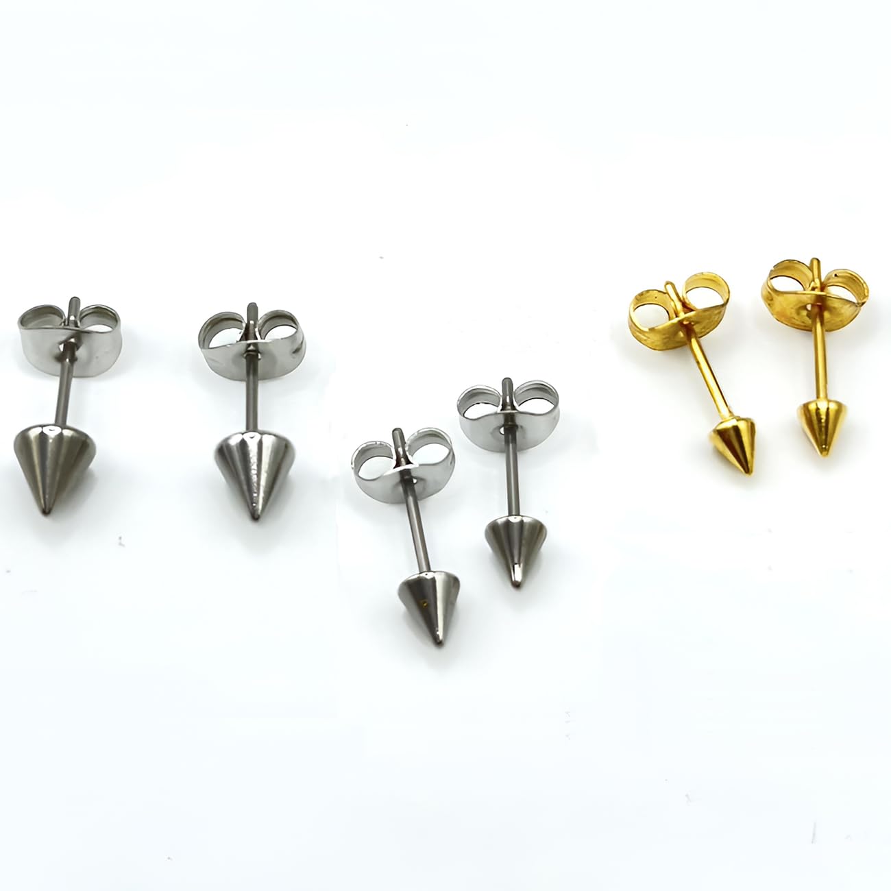 Stainless Steel 3 MM Spike Cone Stud Earrings 1 Pair Silver Hypoallergenic Trendy Jewelry Nickel Free Tiny for Sensitive Ears Women Men