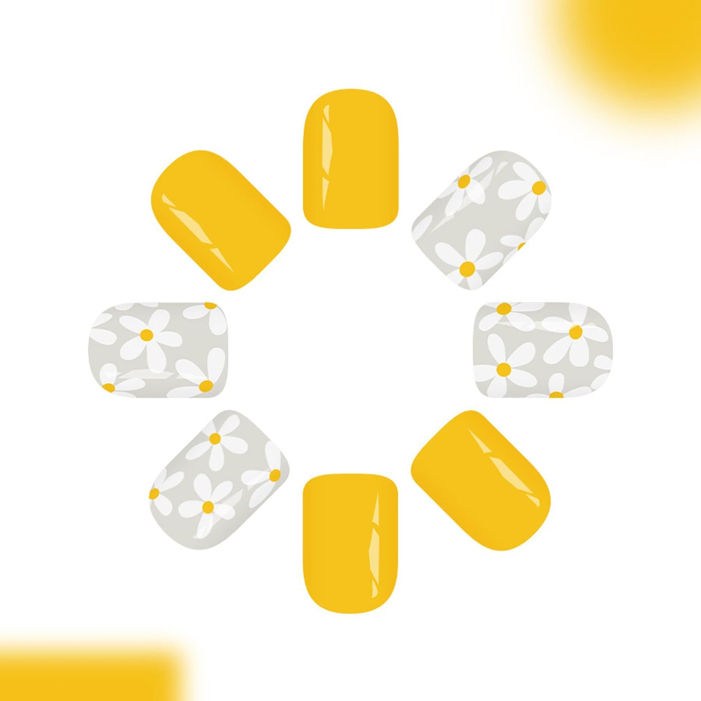 Square Press On Nails Short Fake Nails Yellow False With Flower Design Cute Glue On Nail Full Cover Artificial Acrylic Summer Stick On Nail Reusable For Women Manicure Art 24pcs