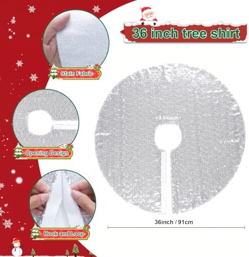 Poise3EHome Silver Christmas Tree Skirt, 36 Inch Sequin Tree Skirt