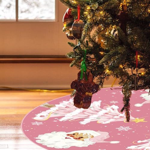 Festive Tree Skirt, Pink Christmas Mat, Kris Kringle Tree Wrap, Rosy Santa Accents, for Den, Nursery, Yard, Indoors, Outdoors, Seasonal Xmas Decor