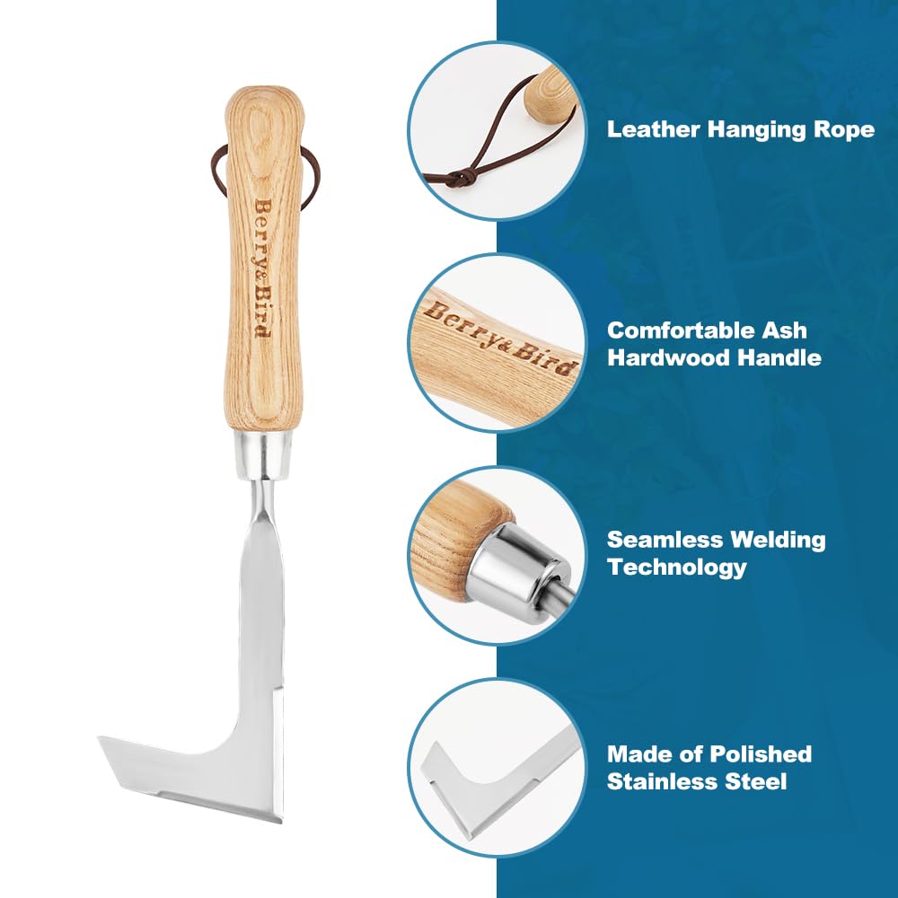 Berry&Bird Crack Weeder, Crevice Weeding Tool, 11.2" Stainless Steel Manual Weeder, L-Shaped Side-Walk Puller Spatula, Grass Cutter Knife, Weeding Sickle for Garden Lawn Yard Patio Terrace Paving Moss