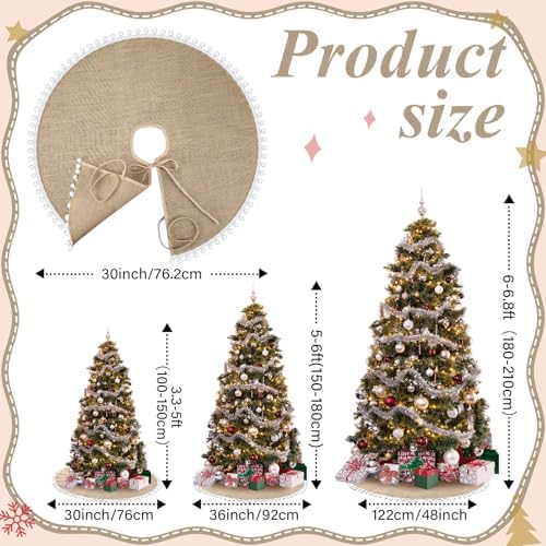Syhood 30 Inch Christmas Tree Skirt Fall Linen Burlap Tree Skirt, Khaki