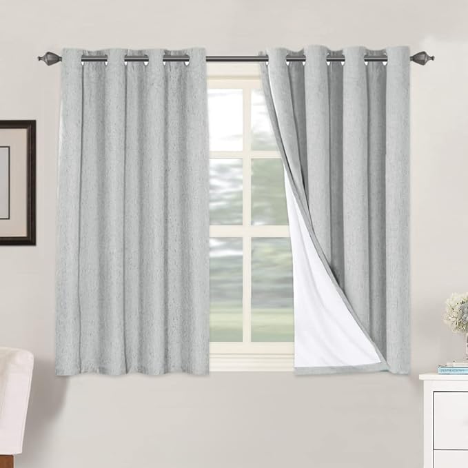 H.VERSAILTEX 100% Blackout Curtains for Bedroom Thermal Insulated Linen Textured Curtains Heat and Full Light Blocking Drapes Living Room Curtains 2 Panel Sets, Glacier Gray, 52x45 Inch