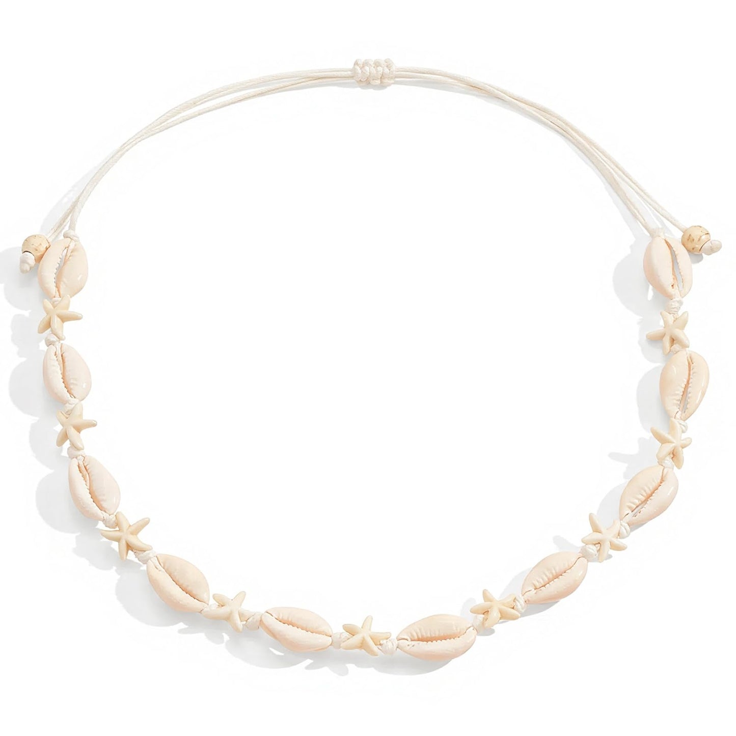 Nackiy Handmade Sea Shell Necklace Choker For Women Summer Adjustable Natural Shell Collar Necklace (Beige Shell&Starfish)