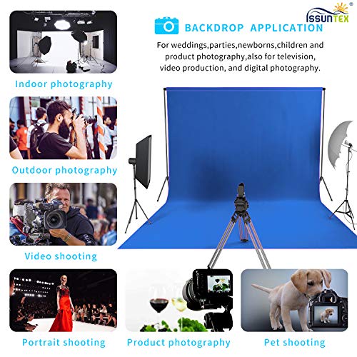 ISSUNTEX 6X9 ft Background Muslin Backdrop, Photo Studio, Collapsible High Density Screen for Video Photography and Television-Blue - color: Blue, size: 6X9 ft