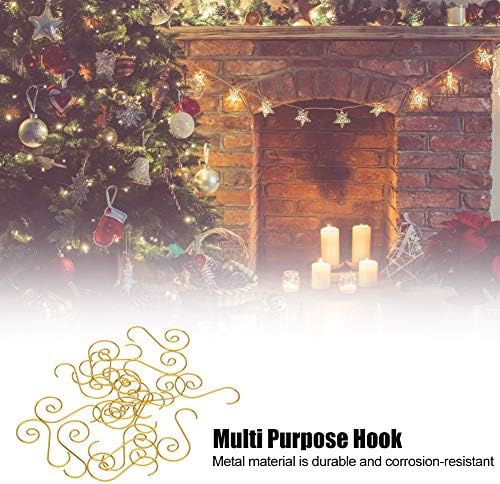 Cryfokt 60 Pcs Metal S Hooks for Christmas Tree Ornaments, 4 Colors (Gold)
