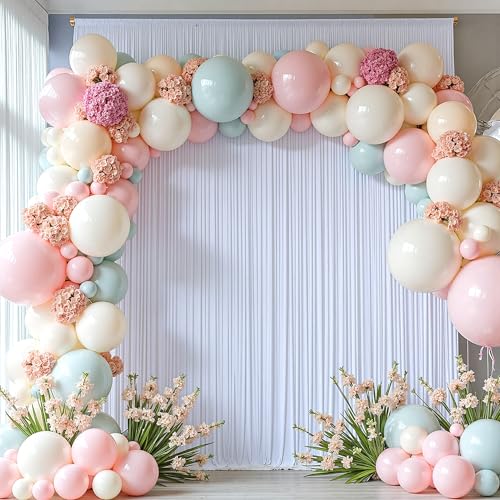 20FTx12FT White Wrinkle-Free Wedding Backdrop Curtain -Silky Washable White Polyester Drapes for Baby Showers, Birthday Parties, Photography, and Wedding Receptions-4 Panels 5FTx12FT - color: White, size: W5' x H12'(4 panels)