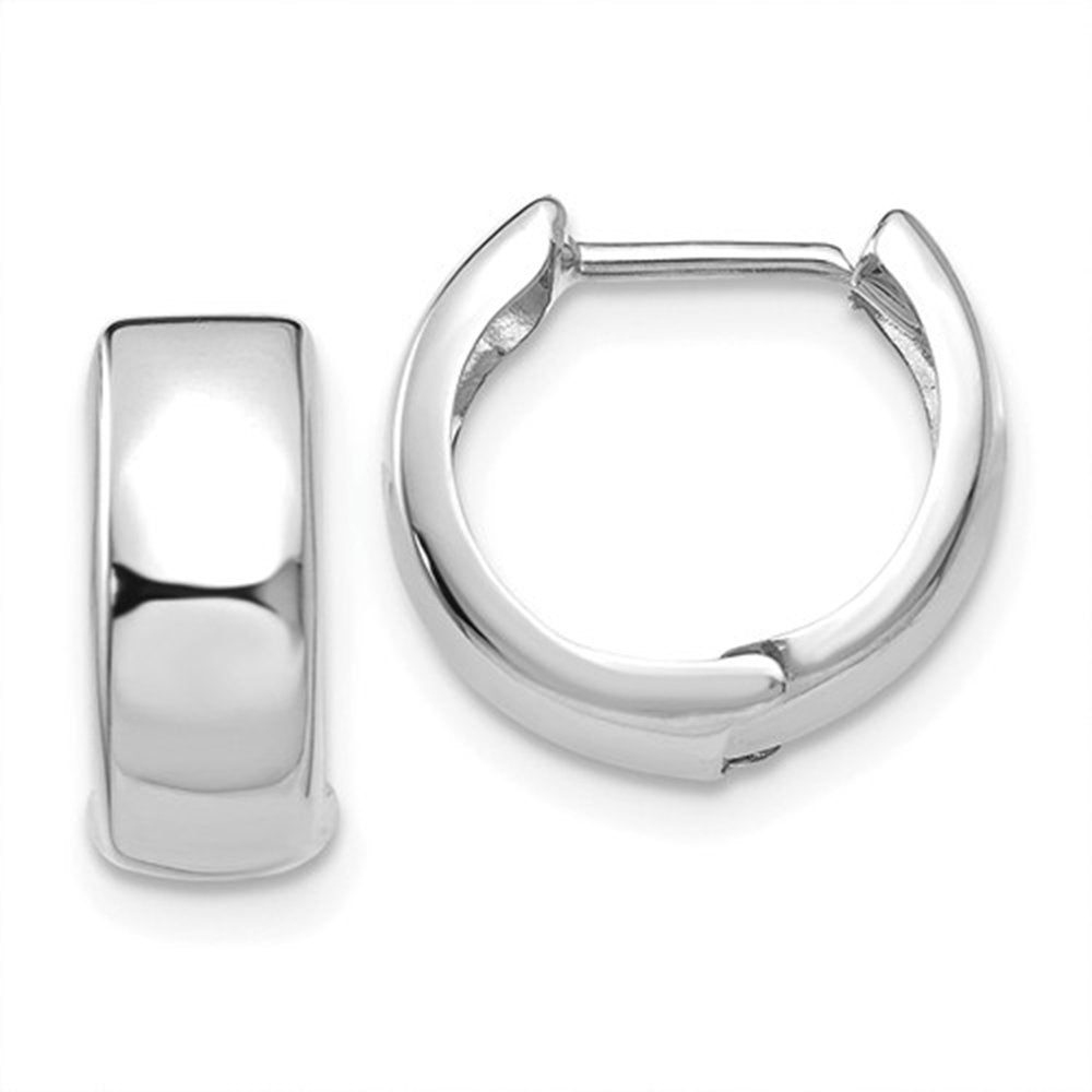 Small 14K Gold Huggie Hinged Hoop Earrings.50 Inch (13mm) (5mm Wide) (White)