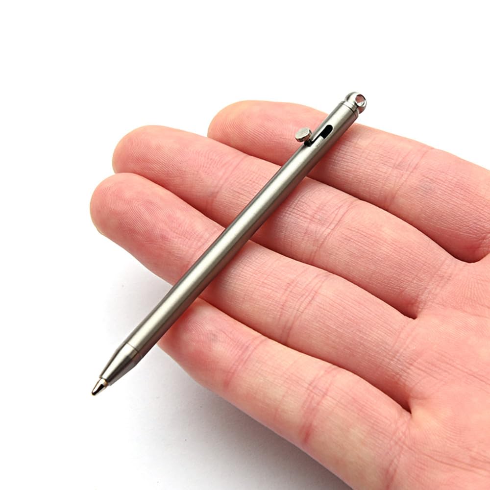 SZHOWORLD Mini Keychain Titanium Pen - Ultra Light Portable EDC Small Bolt Action, Outdoor Gadget Personality Creative Signature (Titanium Color)