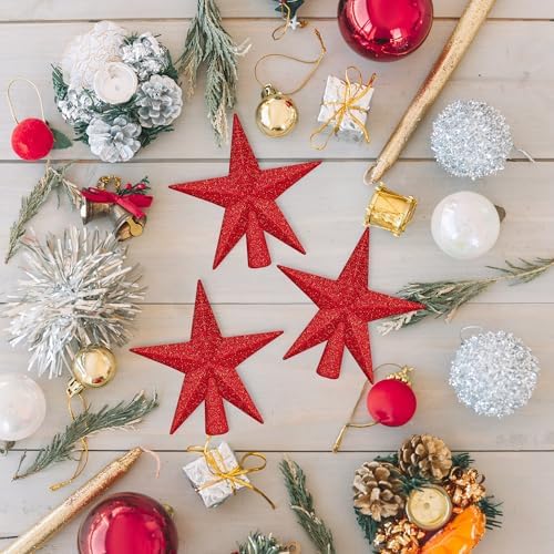 1PCS Star Tree Topper, 4" Red Christmas Tree Topper Glitter Decorations, 3D