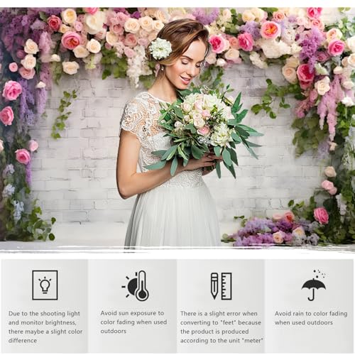 YongFoto Retro White Brick Wall Floral Arch Backdrop 12x10ft Rose Flowers Vine Leaves Photography Background Birthday Bridal Shower Wedding Party Banner Room Decor Portraits Photoshoot Wallpaper - size: 12ftx10ft