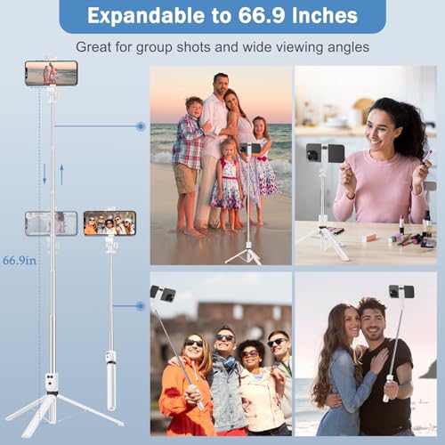 Selfie Stick Tripod with Fill Light, Phone Selfie Stick,Durable Stainless Steel Design,Bluetooth Remote Control,and Stable Three-Legged Support for Live Broadcasts,Video Shooting (White) - color: White