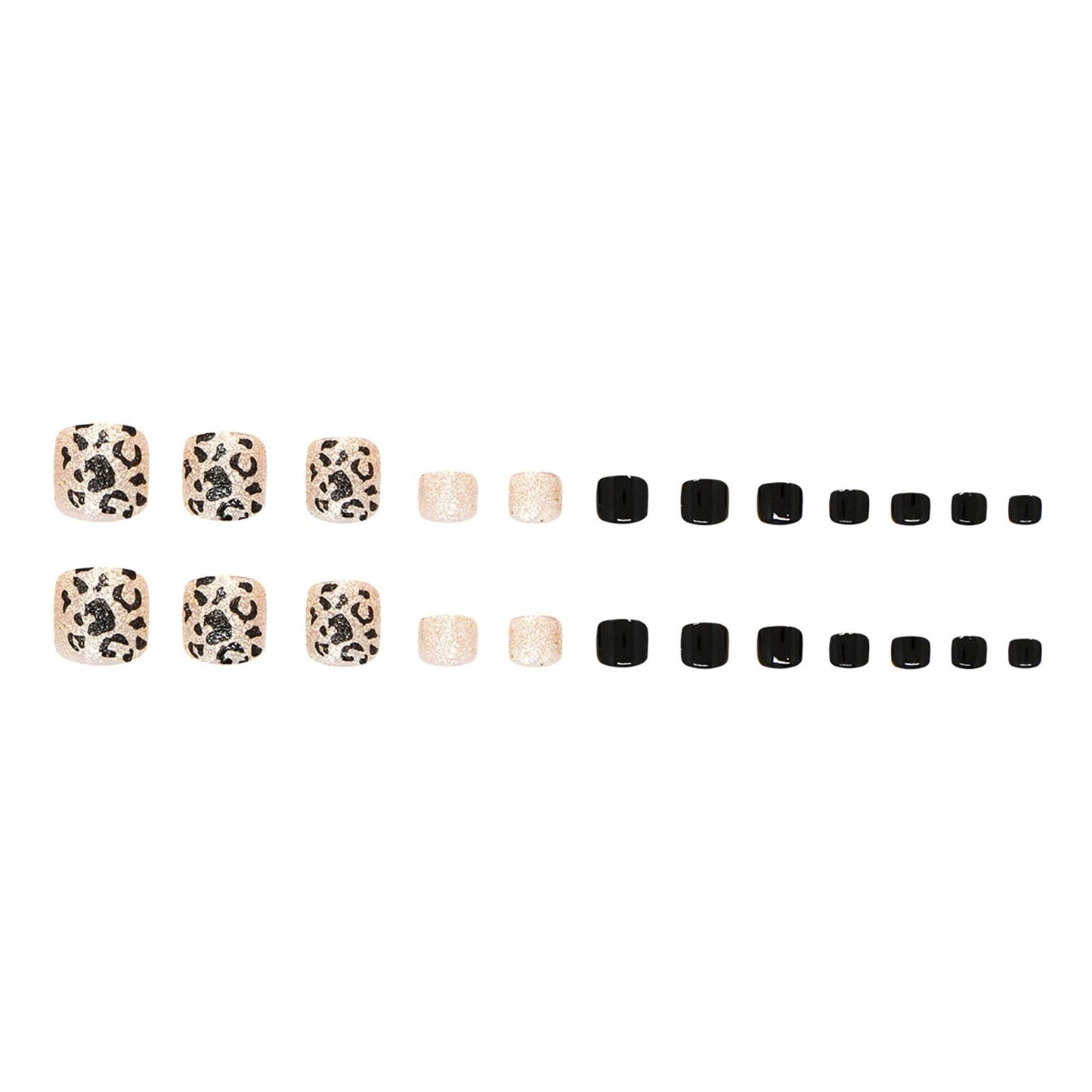 Press on Toenails Black Fake Toe nails with Gold Glitter Leopard Print Designs Glossy Short Square Toe nails Press ons Acrylic Stick on Toenails for Women 24Pcs