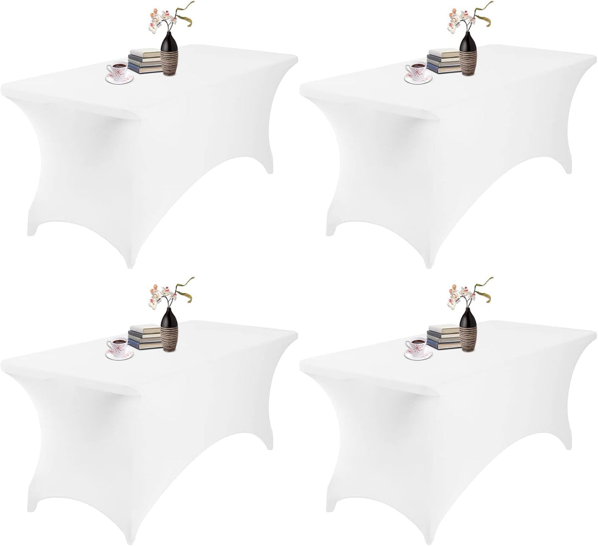 4Pack Spandex Waterproof Table Covers 6ft，Spandex 6ft Waterproof Table Cover for Party,Wedding, Banquet, and Events(White)