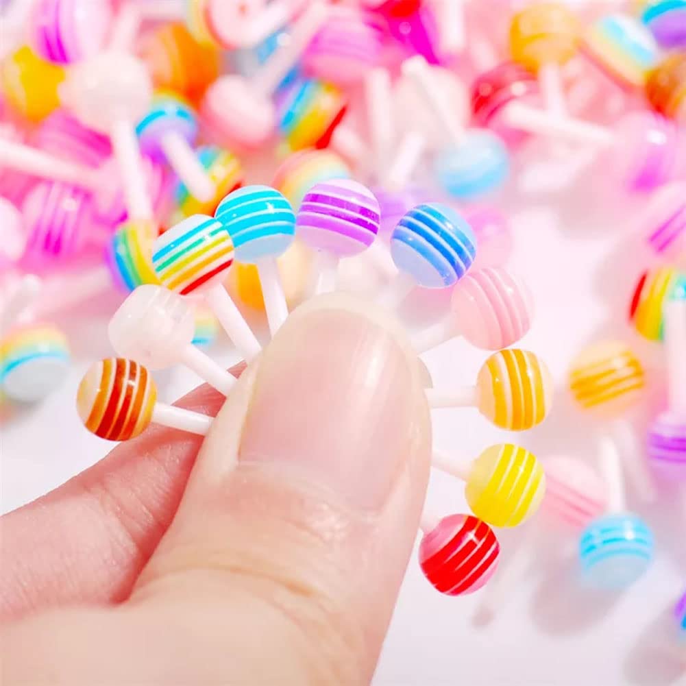 Mesiyun Nail Art 3D Charms Lollipop Kawaii Mini Candy Nail DIY Crafting Cartoon Accessories Manicure Mix Colors 100 PCS