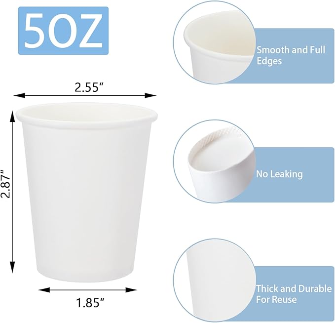 Lamosi 5 oz White Paper Cups 100 Pack, Small Paper Cups, 5 oz Disposable Bathroom Cup for Mouthwash, Parties, Picnics and Barbecues