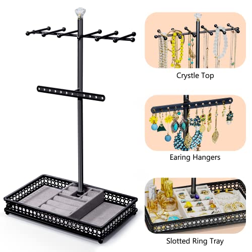 Meangood Jewelry Organizer Stand, 15.6" H Jewelry Tree Display Holder Stand for Bracelets Necklaces Earrings Rings, Gift for Women Girls (Black) - color: Black