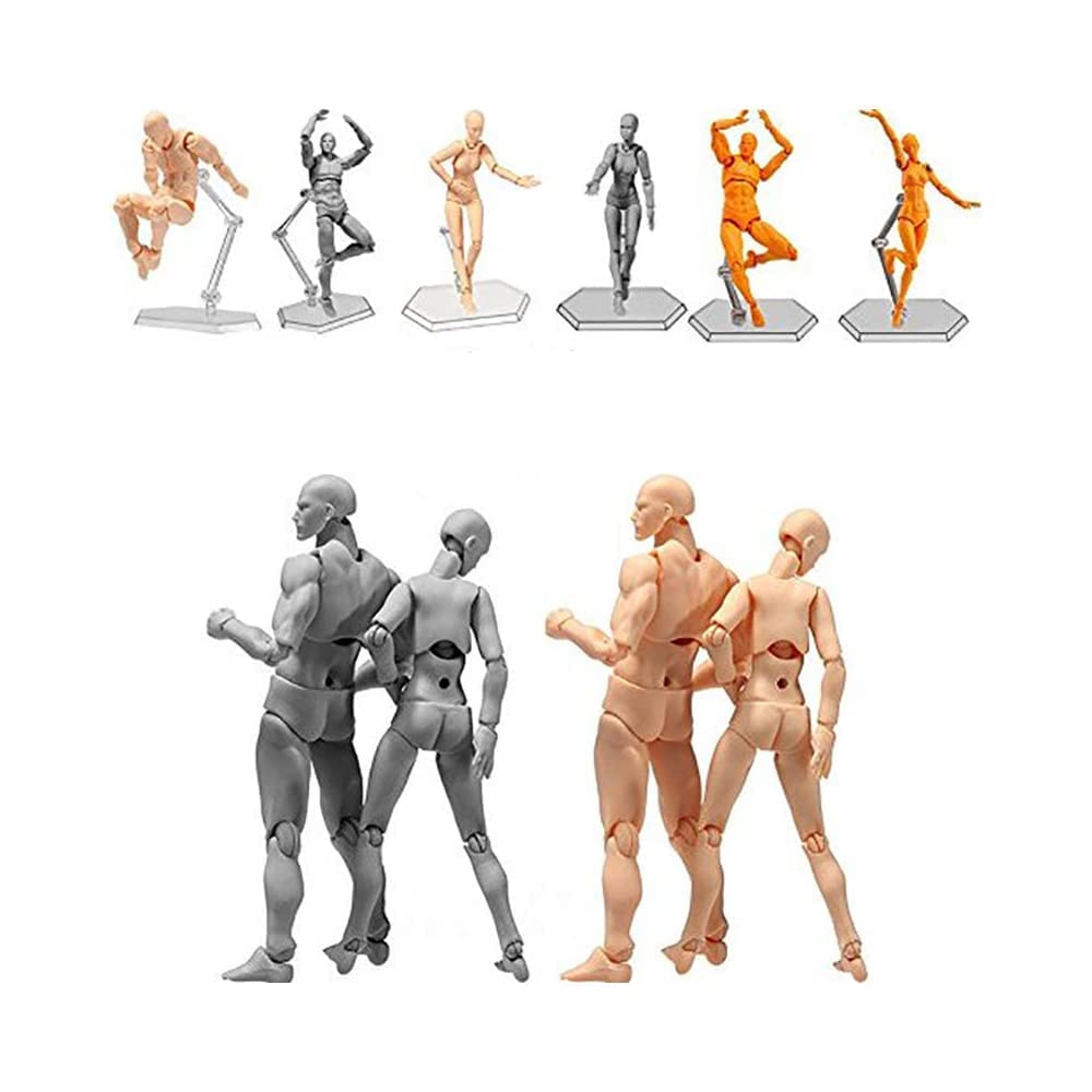 Haniforever Artists Manikin Art Mannequin Figures Supplies Drawing Tools,Small Drawing Figure Model for Sketching,Painting,Action Figures Male+Female Set(Grey)
