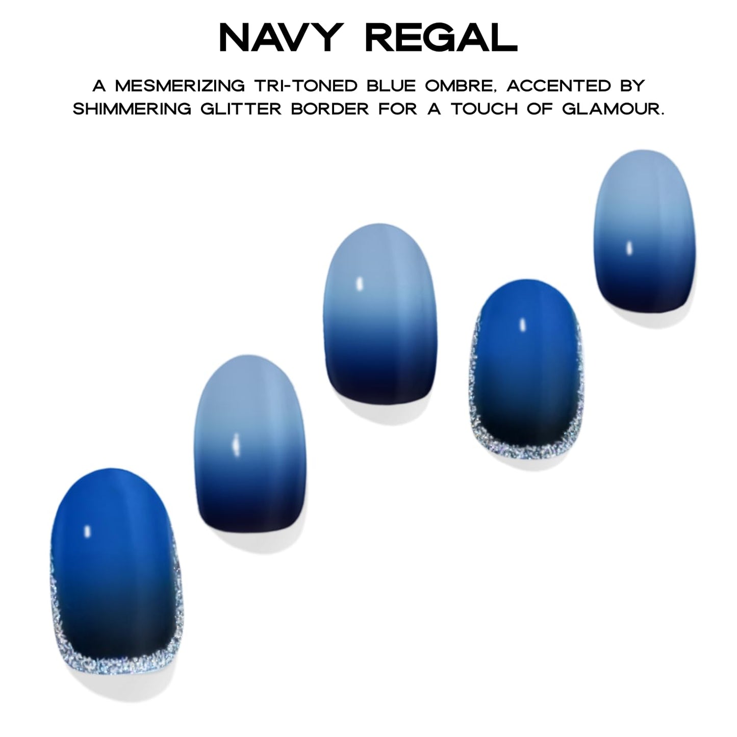 Adora Couture Semi-Cured Gel Nail Strips - 30 Salon-Quality Stickers with UV Light Required, Long Lasting, Easy Application & Removal, Includes Prep Pads, Nail File, Wooden Stick (Blue Regal)