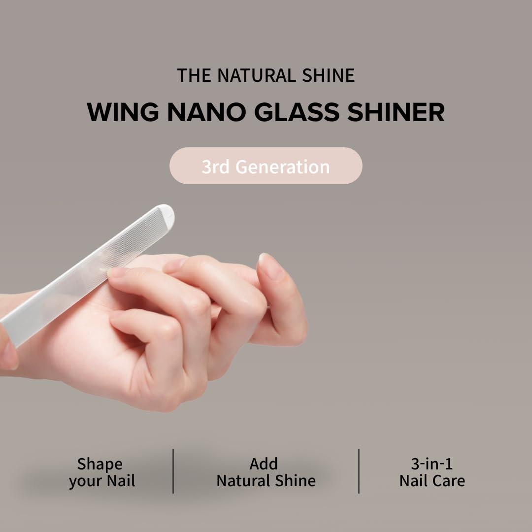 Wing Glass Nail File and Buffer – Nano Glass Nail Shiner, Professional Manicure Tool for Natural Glossy Finish, Washable & Reusable, 5 Colors, 5 Inch (Violet)
