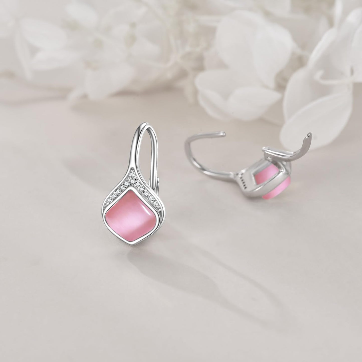 Pink Drop Earrings Sterling Silver Pink Opal Teardrop Leverback Earrings Jewelry Christmas Gifts For Women