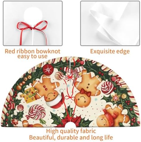 Gingerbread Man Christmas Tree Skirt 36 Inch Xmas Tree Mat Party Decor Supplies for Holiday Home Decorations