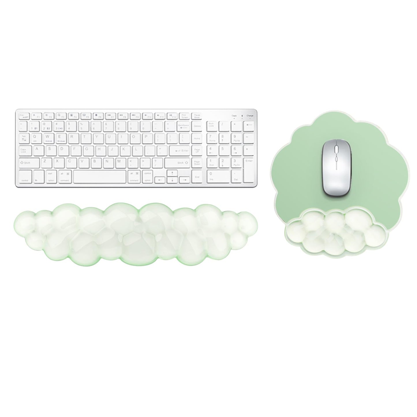 Gel Cloud Keyboard and Mouse Wrist Rest, Cute Wrist Support and Arm Support Rest for Typing Pain Relief，Suitable for Office/Computer/Laptop/Gaming Set-Green