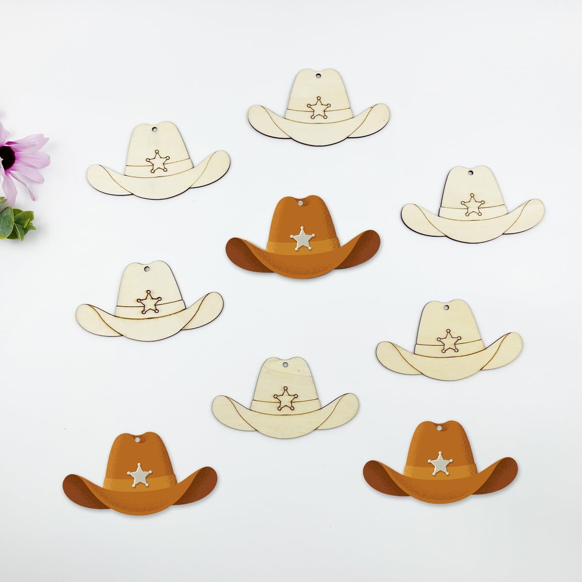 30pcs 4" Unfinished Wooden Cowboy Hat Shaped Ornaments - DIY Crafts Cutouts