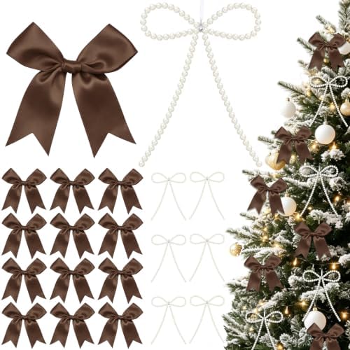 18 Pcs Pearl Bow Ornaments for Christmas Tree Toppers Decorations