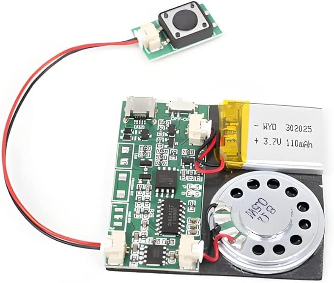 Press-Button Control Activated 8M MP3 Recordable PCB Sound Module USB Downloadable Sound Module for Crafts, Christmas,New Year Greeting Cards-with Speaker Lithium Battery Powered and USB Cable