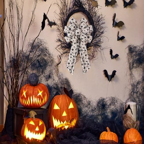 2PCS Large Halloween Bows 20"*12" Halloween Tree Topper Bow, Halloween Bow with Spider Web